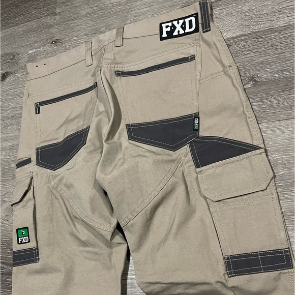 FXD work pants. Tan color dark grey and neon green. Size 32 waist - Picture 7 of 12